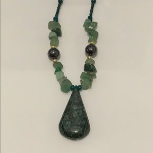 Jade green agate stone necklace